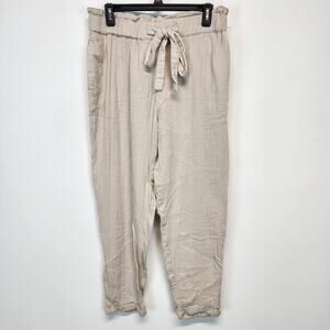 SO Tapered Leg 100% Cotton Pants Size L Oatmeal Relaxed Fit Casual Minimalist